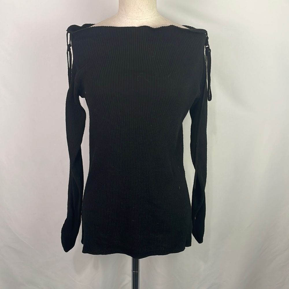 Veronica Beard Black Ribbed Off Shoulder Sweater - Picture 2 of 6